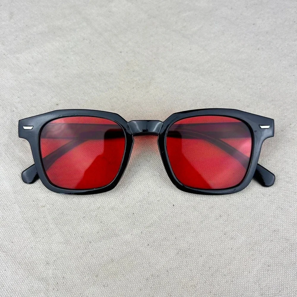 Vintage unique retro style black rounded square sunglasses cyber grunge techno
